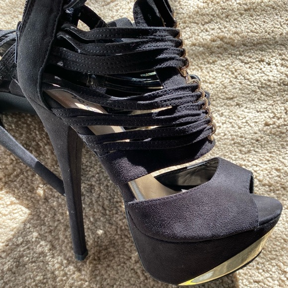 Black & Gold High Heel Platform Women Shoes. Size 6Like NewFast Shipping! - Picture 1 of 7